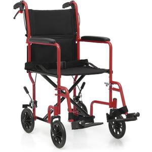 monicare Lightweight Wheelchair for Adults, with Locking Hand Brakes, 8 Inch Rear Wheels and Back Folds Down User-Friendly Transport Compact 16 Inch Seat Wheel Chair, 250 lbs Weight Capacity, Red (Red 16" Wide Seat)