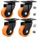 3 Inch Caster Wheels, Casters Set of 4 Heavy Duty, Orange Polyurethane (PU) Casters, Industrial Swivel Top Plate Castor Wheels for Workbench/Furniture/Cart (Pack of 4)