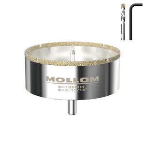 Mollom 3-15/16" (100mm) Diamond Hole Saw with 2Pcs Removable Pilot Drill Bit Smooth Cutting for Porcelain Tiles,Glass,Ceramic,Marble,Fiberglass,etc