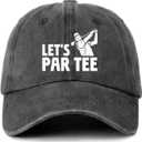 Funny Golf Distressed Washed Black Baseball Caps Let's Par Tee Pure White Printed Cotton Adjustable Baseball Hats for Men Women Great Birthday Gifts for Dad Mom Friend Coworker Golf Lover (Gray)