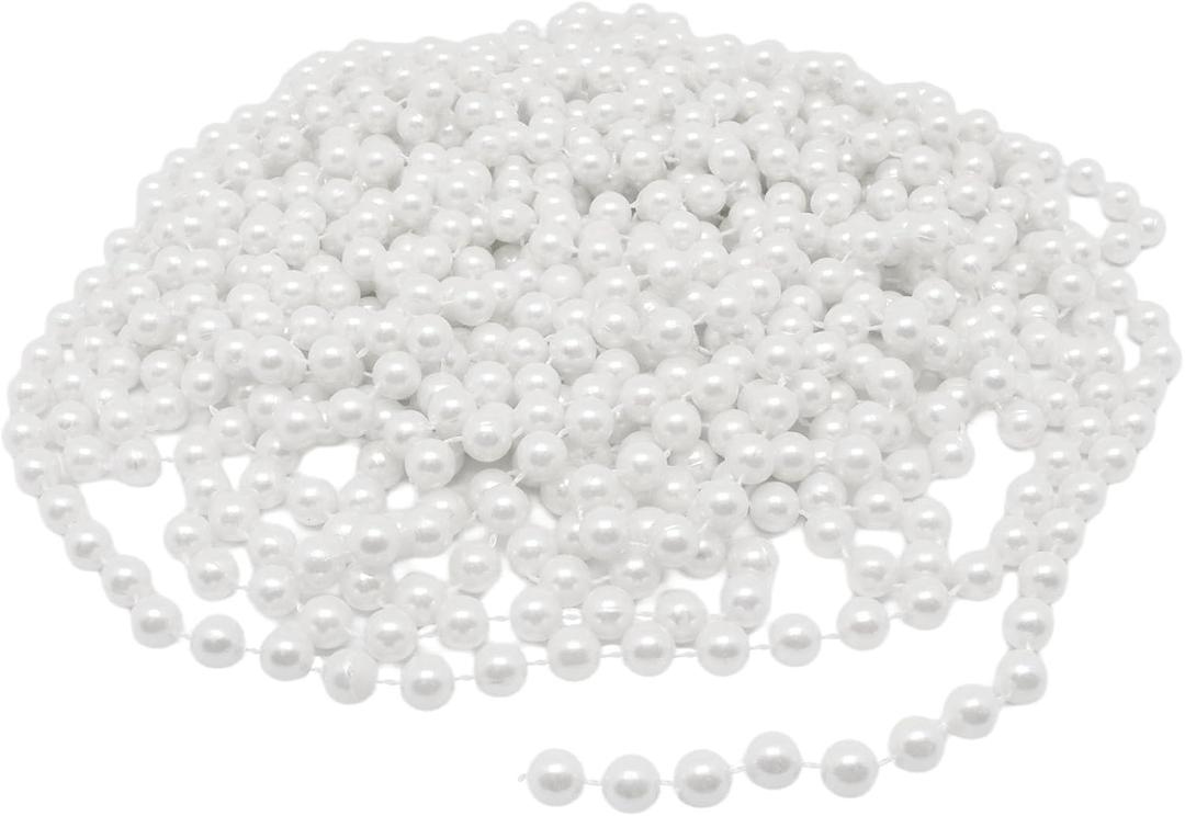 33 Feet/11 Yards Pearl Strands, 10MM Pearl Garland String, Artificial Beaded Spool Roll for DIY Crafts and Wedding Christmas Party Decorations (White)