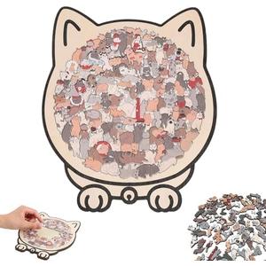 135 Piece Cat Shaped Wooden Jigsaw Puzzle,Morandi Colored Cat Shaped Wooden Jigsaw Puzzle, Cute Animal Cats Wood Puzzles, Gift for Cats Lovers Home & Relaxation