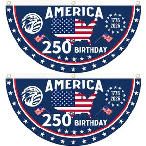 2PCS 250th Anniversary USA Flag, 1.5X3 FT 1776-2026 Fan Flags, 2 Ply Year American Anniversary Flag for Wall, Front Door, Porch, Fence, Outdoor Decorations (Style 4)