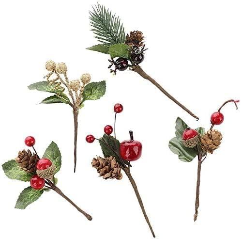 NERKT 20Pcs Christmas Pine Picks with Red Berries and Pine Cones Artificial Berry Picks for Christmas DIY Crafts Gift Package Party Flower Arrangements Wreaths and Holiday Decorations