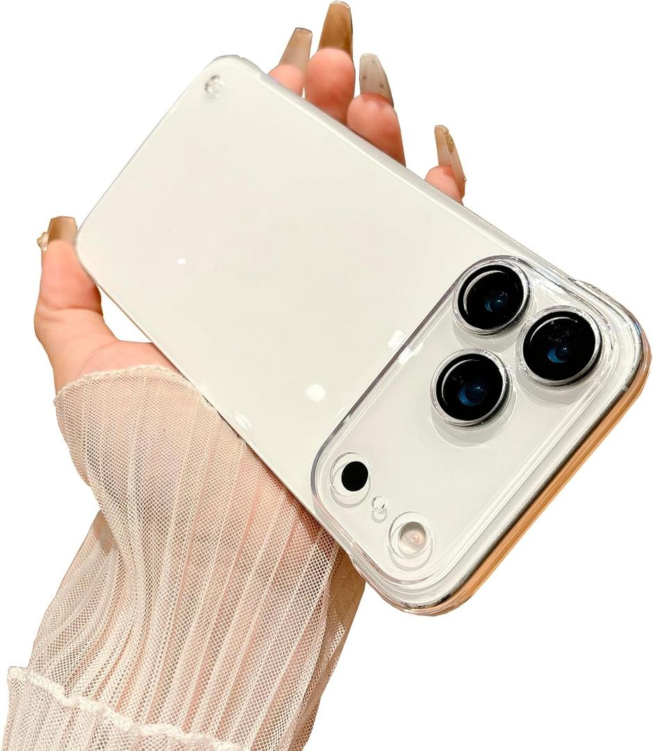 Frameless Electroplated Clear Case for iPhone 17 Pro Max Built-in Camera Lens Protector,Slim Thin High Transparent Hard PC Back Anti-Fall Anti-Fingerprint Phone Cover[Not-Yellowing] (Clear)