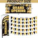 Fanfanwin 7 ft Black and Gold Grand Opening Banner with Pole Kit Advertising Feather Flag Decorations Grand Opening Store Sign Triangle Flags Set for Business Event Bar Restaurant Grocery Cafes Shop