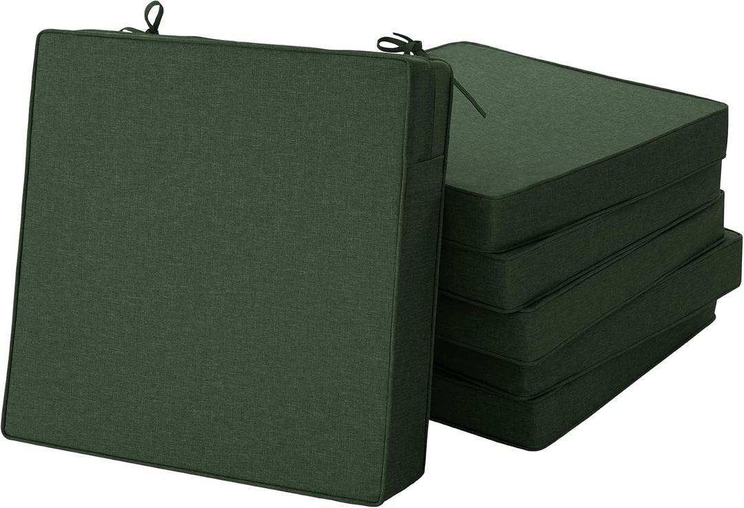 Outdoor Chair Cushions, Water-Resistant & Fade-Resistant, Patio Furniture Seat Replacement Chair Pads with Ties Zipper, Removable Cover, Non-Slip Bottom, Set of 6, 18.5 x 16 Inch, Olive Green