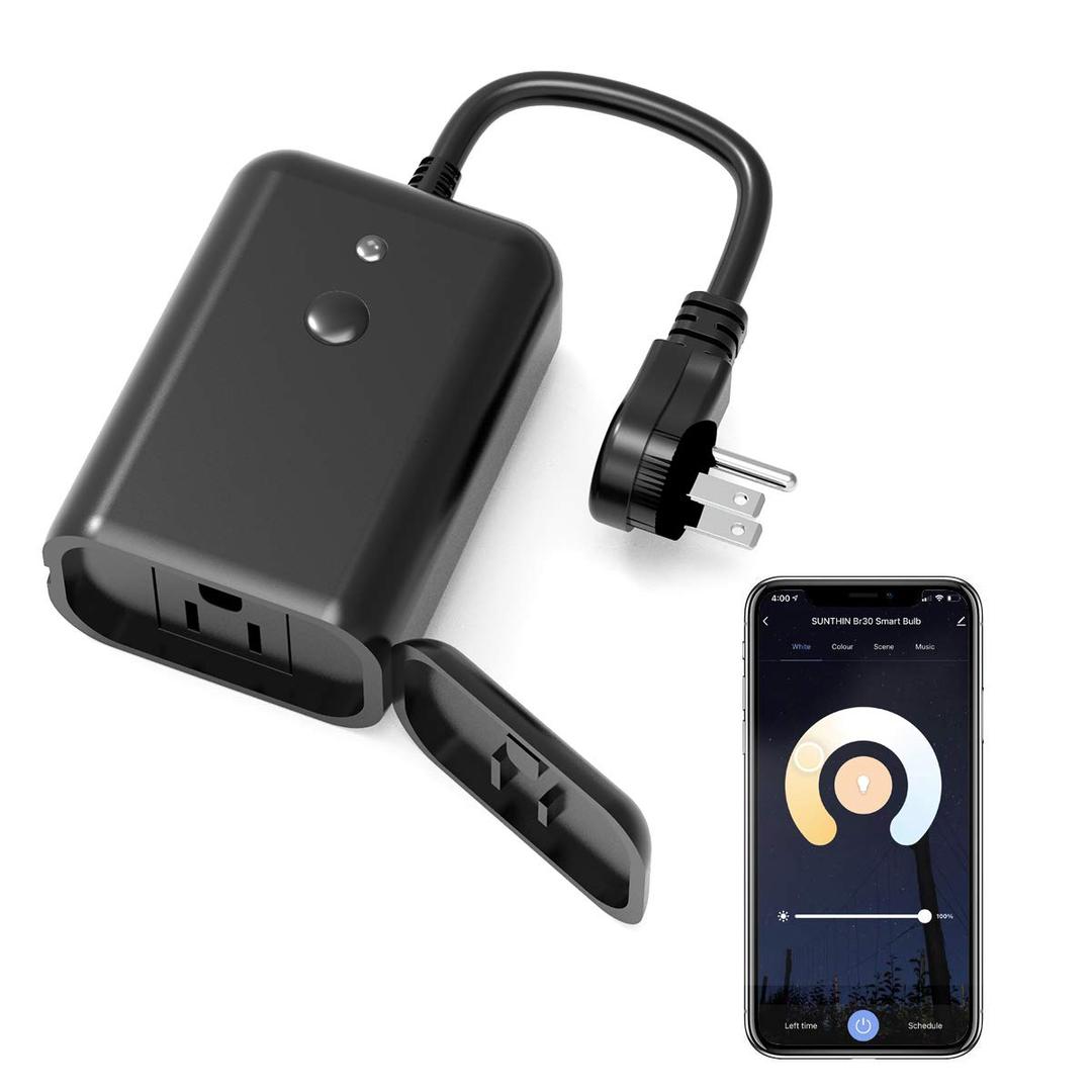 SUNTHIN Outdoor Dimmer for String Lights, WiFi Smart Dimmer Switches Works with Alexa and Google Assistant, IP44 Waterproof Outdoor Light Dimmer with Max Power 350W for Incandescent, 150W for LED (Black)
