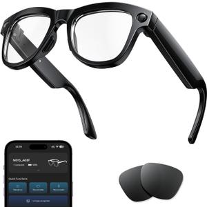 AI Smart Glasses with Camera, 4K Video Recording Glasses & 8MP Photo Capture, Open-Ear Bluetooth Audio Sunglasses, Real-Time Voice Translation, AI Assistant & Object Recognition for Travel Vlog