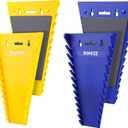 4-Pack Magnetic Wrench Organizer, 48-Slot Wrench Rack Tool Trays, Durable ABS Wrench Holder for Tool Box Drawer Chest, SAE (1/4" to 1-1/16") & Metric (6 to 24mm), Yellow/Blue