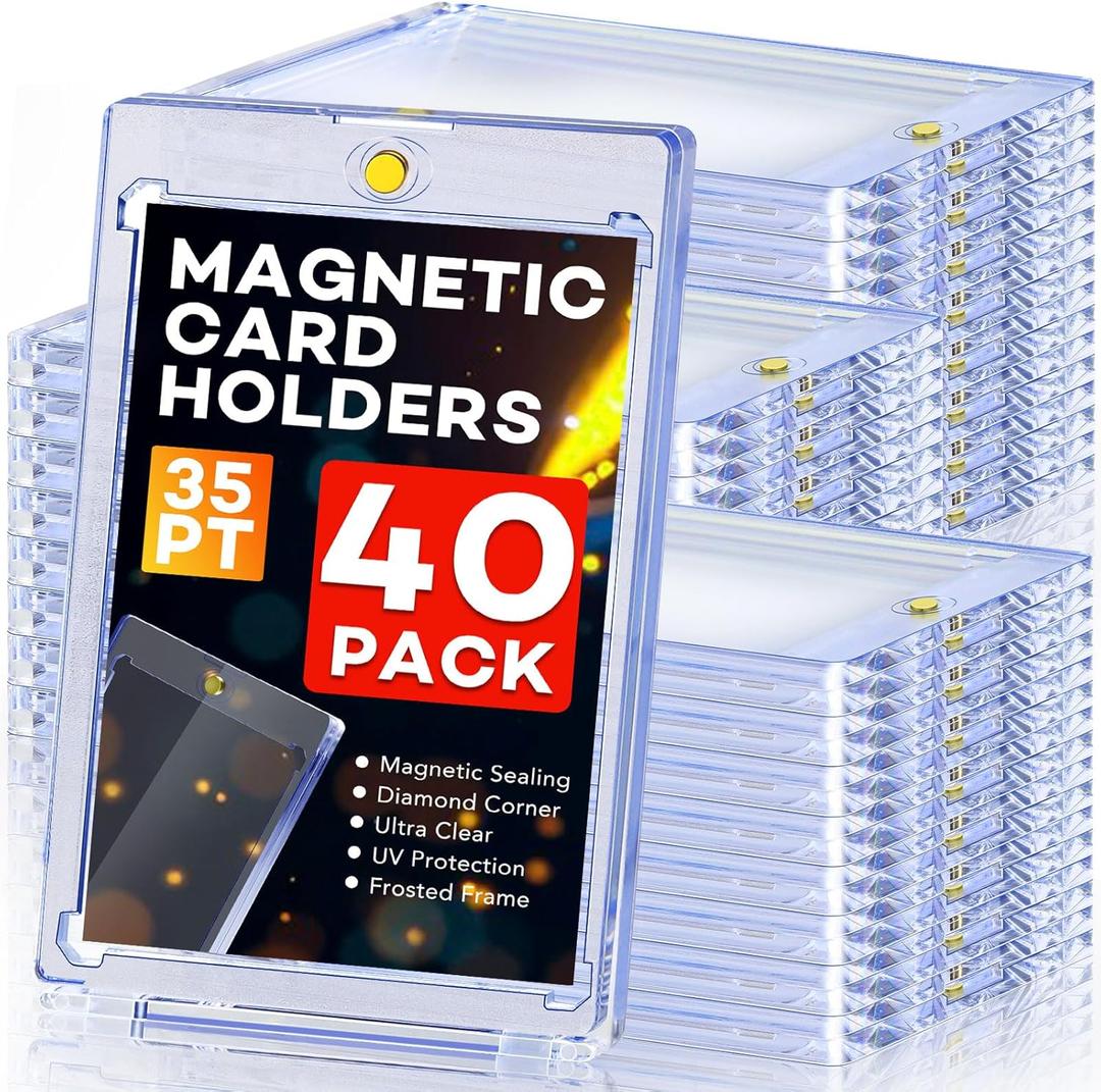40ct Magnetic Card Holders, 35pt One Touch Card Holder, U-V Protection Hard Plastic Case for Trading Cards, Display Case for Sports, Baseball, Football, Game Cards (40Pack)