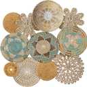 11 Pcs Boho Hanging Wall Basket Decor Handmade Woven Basket Wall Decorative Boho Wicker Baskets Placemats Round Farmhouse Bulrush Art for Rustic Home Decorations Christmas Gift(Bright)