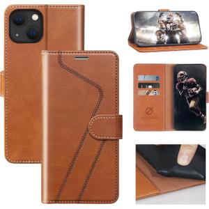 for iPhone 13 Wallet Case,Leather Flip Case [RFID Blocking] Credit Card Holder Folio Magnetic Stand TPU Shockproof Cover Color Matching for iPhone 13 (6.1") Brown