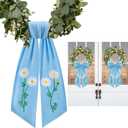 2 Pack Daisy Floral Wreath Sash for Front Door Embroidery Spring Flower Ribbon Sash for Spring Easter Day Yard Porch Decor (Blue)
