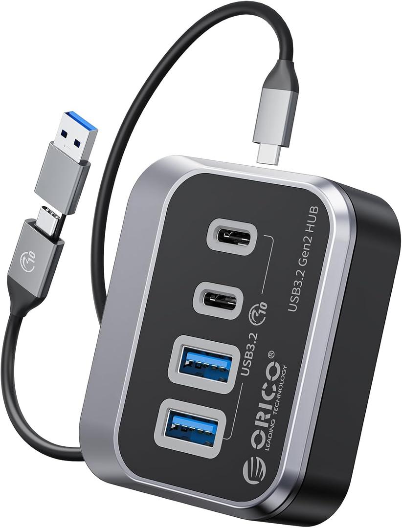 ORICO USB Hub 10Gbps with 2 USB A Ports+2 USB C Ports, USB 3.2 Gen 2 Hub with 3.28Ft USB-C-A/C Cable USB Splitter for iMac, MacBooks, Mac mini