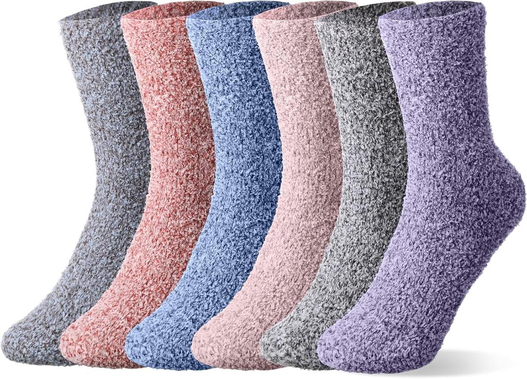 Geyoga 6 Pairs Fuzzy Socks Women Soft Fluffy Cozy Slipper Winter Warm Microfiber Plush Sleeping Socks Gifts for Valentines
