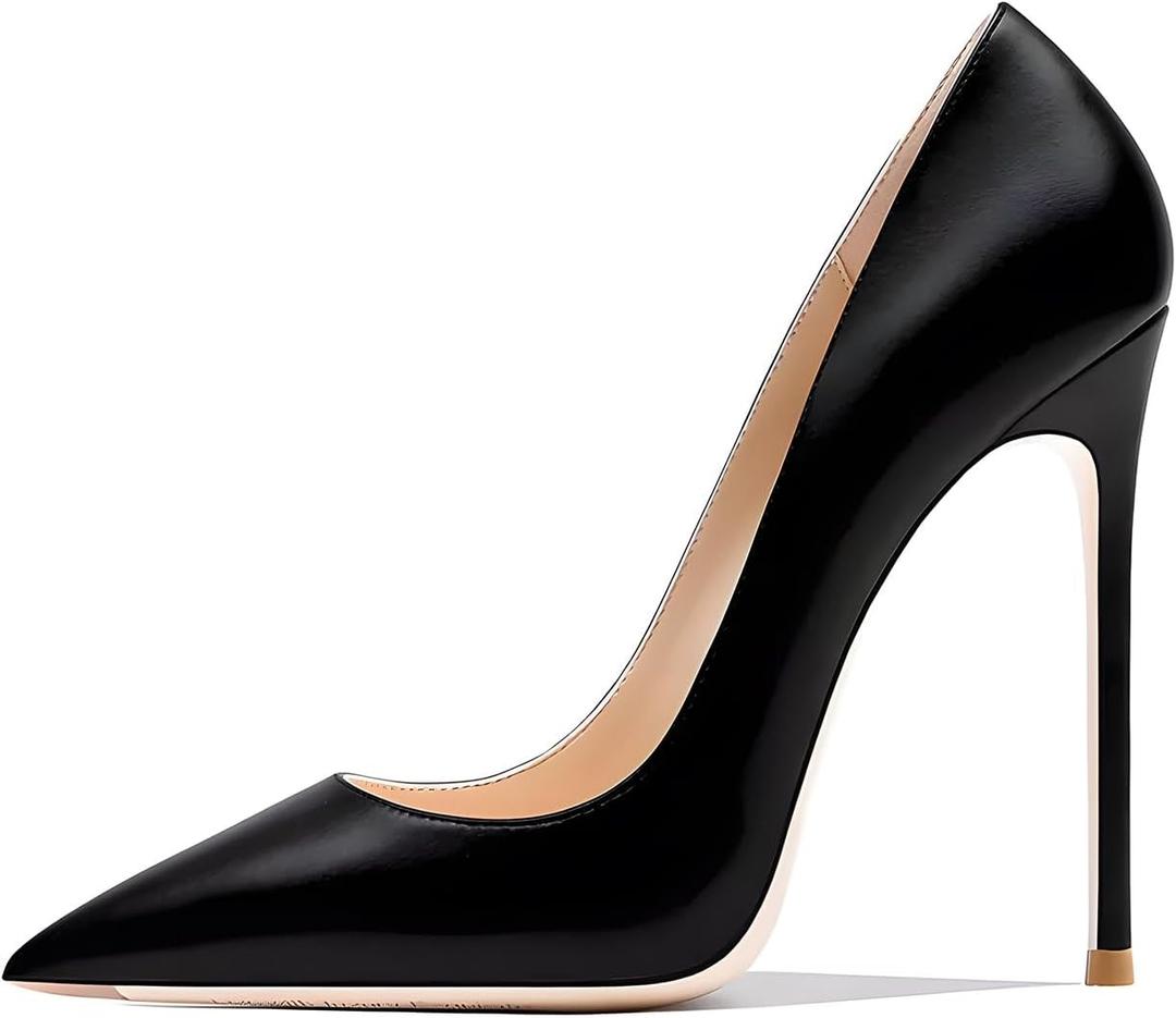 Women's Pointed Toe Shallow Stiletto Heels 4.7 Inch Pumps Wedding Party Banquet Shoes (9, Black Pleather)
