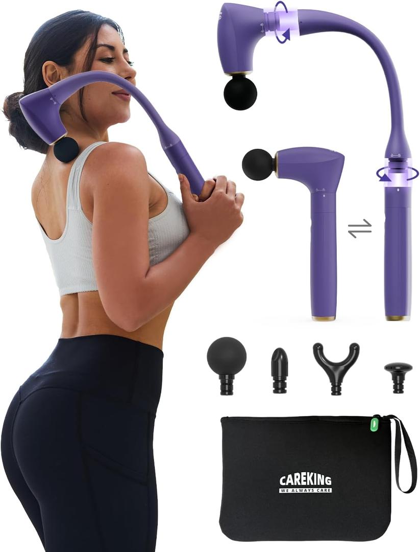 CAREKING 2-in-1 Detachable Muscle Massage Gun Deep Tissue with 20'' Extension Handle, Back and Neck Massager for Pain Relief, Handheld Massager for Shoulder Lower Back Leg Waist, Purple