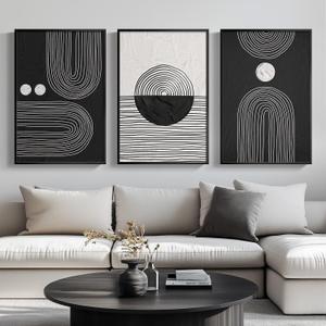 Framed Black and White Boho Wall Art for Living room, Large Black Abstract Geometric Artwork for Walls Mid-Century Modern Pictures Minimalist Bohemian Wall Art for Bedroom Office Wall Decor 16x24 Inch