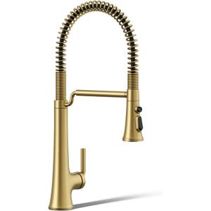 KOHLER 23765-2MB Tone Semi Professional Kitchen Sink Faucet, Pre-Rinse Kitchen Faucet, Commercial Faucet, Vibrant Brushed Moderne Brass