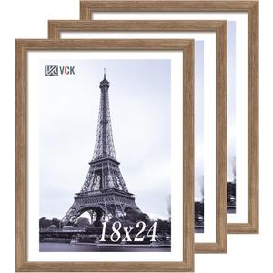 VCK 18x24 Poster Frame 3 Pack, Brown Walnut Wood Picture Frame, Exclusive Wood Grain, Wall Mounting Hanging