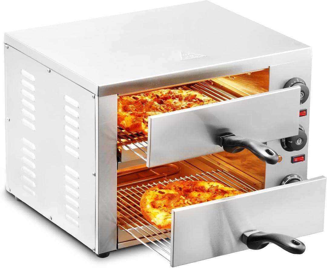 VEVOR Electric Pizza Oven for Countertops, 12-inch, 1700W, with Temp Control & 0-120 Min Timer, Even Baking Technology & Easy Clean Crumb Tray, Ideal for Both Commercial & Home Kitchens (12Inch Dual Layer)