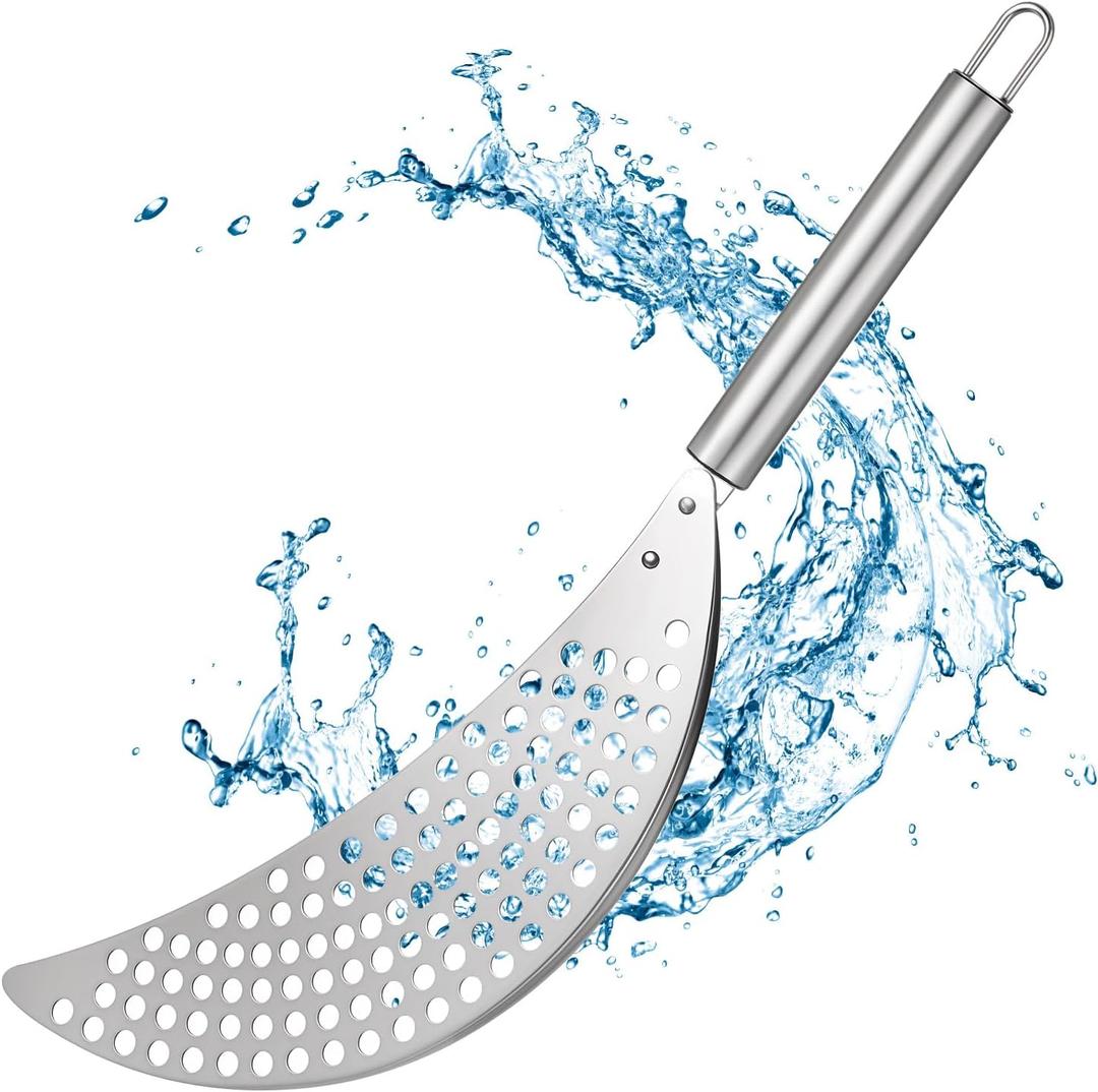 Stainless Steel Held Pot Strainer, Pasta Strainer with handle Silver Durable Insert Drainer for Spaghetti Fry Noodles Fruit Vegetable Kitchen Pots Pans (14.172.55inch)
