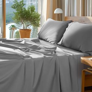 SONORO KATE 100% Egyptian Cotton Sheets Set - 1000 High Thread Count, Luxury 5-Star Hotel Sateen Bed Sheets, Soft, Breathable Long Staple Sheets, Fit up to 16" - 4 PC (Grey, Queen)
