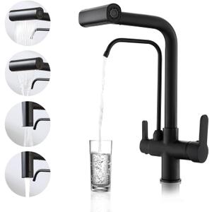 QAOYEDE 3 in 1 Kitchen Faucet, Drinking Water Faucets with Waterfall Pull-Down Sprayer, 4 Functions Sprayer Water Filter Purifier Faucet, Black