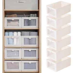 Linen Closet Organizers And Storage, 6 Pack Closet Storage Bins Linen Closet Baskets for Closet Organization Foldable Closet Organizer Bins with Clear Window For Organizing Clothing, Jeans, Shelves