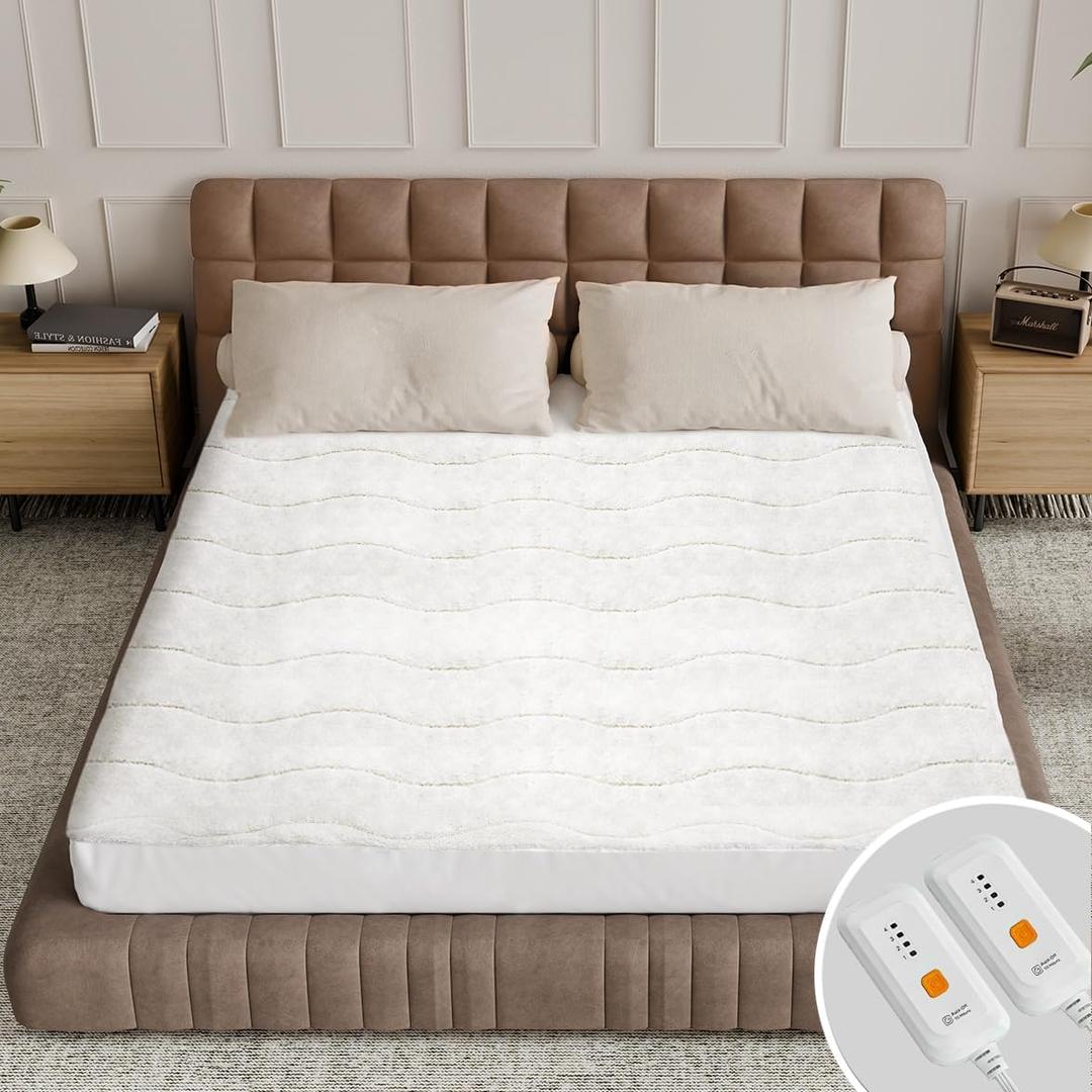 Heated Mattress Pad King Size - Dual Control Electric Mattress Pad with 4 Heat Settings & 10 Hour Auto Off,Bed Warmer Mattress Cover 15" Deep Pocket,ETL Certified,Machine Washable,78"x80"