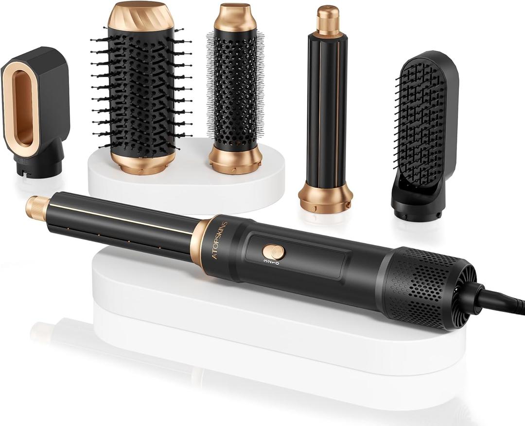 6 in 1 Blow Dryer Brush & Hot Air Brush, Negative Ion Hair Styler Set, 1000W Hot Air Styler for Auto Curling, Fast Drying, Straightening, Volumizing, Hair Styling Tools Gift for Women (Black)