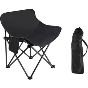 Camping Moon Folding Portable Chair for Adults, Lightweight 2.3 Lb, 330 Lb Capacity, Side Pocket, 1-Second Setup, with Carry Bag, Black (1), 27.2 x 17.7 x 17.7 inches