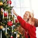 Baquler 12 Pcs Christmas Tree Candles with Remote, Flameless LED Taper Candles Battery Operated Lights with Ball Icicles Snowflake Hooks Xmas Hanging Decor for Winter New Year Party (White)