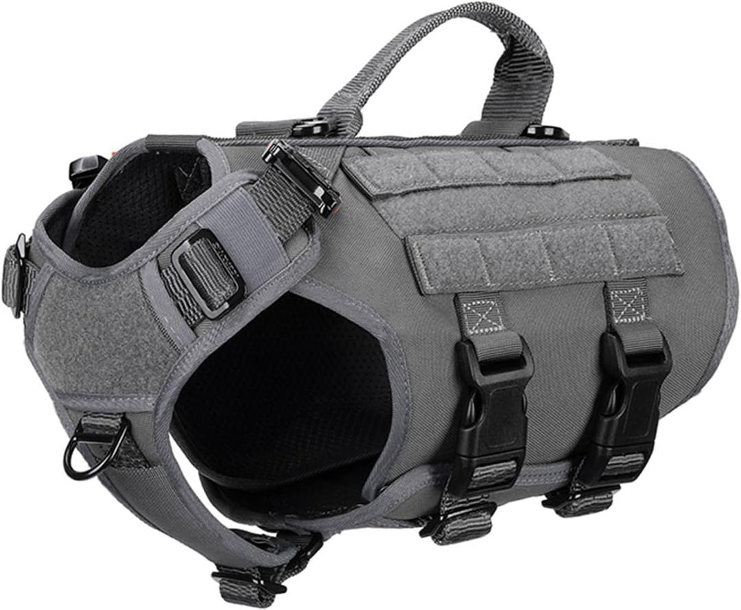 ICEFANG Tactical Dog Operation Harness with 6X Buckle,Dog Molle Vest with Handle,3/4 Body Coverage,Hook and Loop Panel for ID Patch,No Pulling Front Clip (S (22"-27" Girth), Wolf Gray) (Small (Pack of 1))
