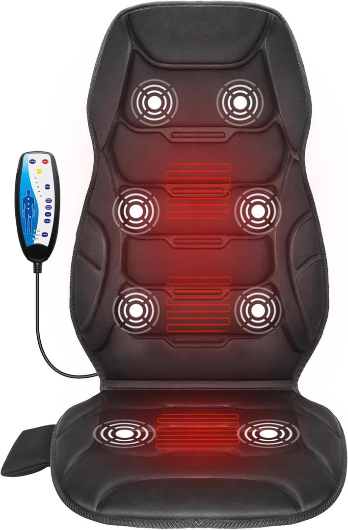COMFIER Back Massager with Heat, Vibration Massage Seat Cushion with 8 Massage Nodes & 5 Modes, Adjustable Chair Massager Pad for Home Office, Heated Chair Pad,Gifts for Him Her (Jet Black)
