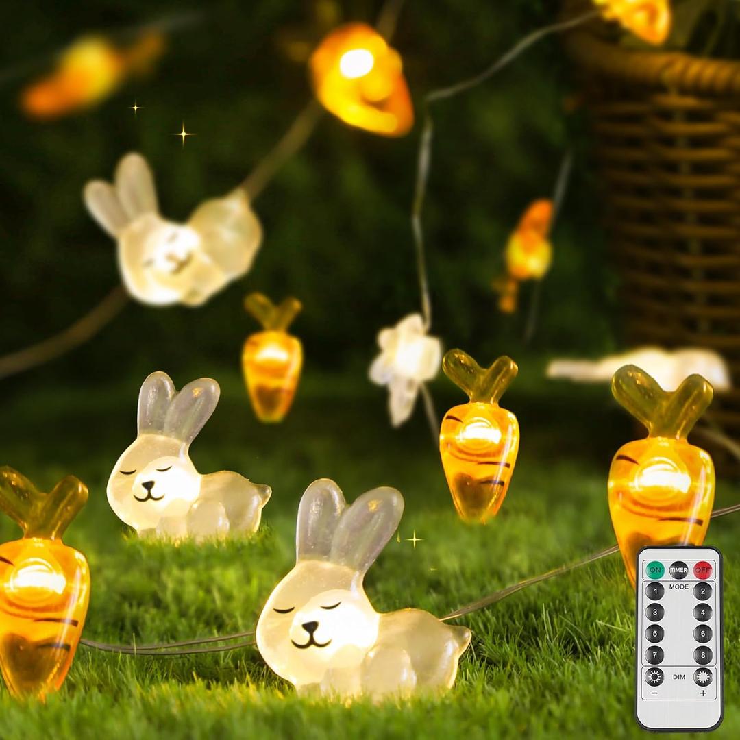 2 x suddus Easter Lights Outdoor, Easter String Lights Battery Operated 12.8ft 40 LED Easter Decorations Indoor