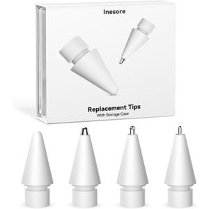 Inesore for Apple Pencil Tips Accessories with Exquisite Pen Tip Storage Box,Upgraded Tips Compatible with Apple Pencil Pro/USB-C/1st Gen/2nd Generation,Multiple Options Metal Durable Nibs (4 Pack)