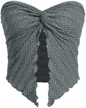 SOLY HUX Women's Sexy Twist Split Hem Strapless Sleeveless Asymmetrical Tube Crop Tops Small, Solid Gray