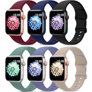 6 Pack Sport Bands Compatible with Apple Watch Band 38mm 40mm 41mm 42mm,Silicone Waterproof Strap Compatible with iWatch Apple Watch Series 10 9 Ultra 8 7 6 5 4 3 2 1 SE Women Men, Size: 38/40/41/42mm(Series 10)