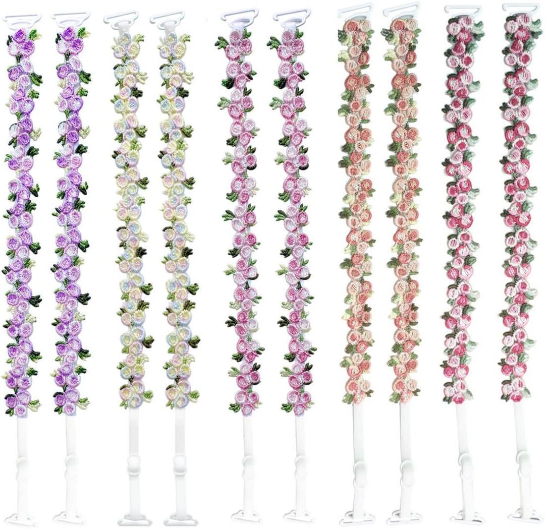 Floral Bra Straps for Women,Decorative Flower Lace Strap for Strapless Dress/Bra (5 Color Pack)