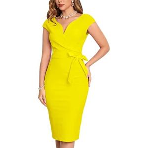 MUXXN Women's Vintage 1950s Style Wrap V Neck Tie Waist Formal Cocktail Dress Size Medium