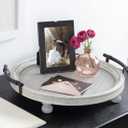 Kate and Laurel Bruillet Farmhouse Round Tray, 15 inch Diameter, Rustic Gray, Wooden Tray for Coffee Table