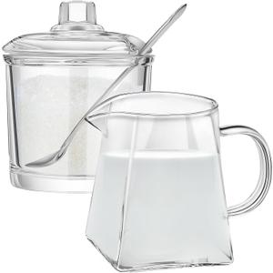 Leinuosen 2 Pcs Glass Pitcher Elegant Shaped Glass Tea Pitcher Coffee Milk Creamer Pitchers Creative Milk Frothing Pitchers Frother Cup Creamer Jug (500 ml, Trendy Style)