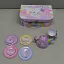 JOYIN Unicorn Tea Party Set for Little Girls, Pretend Purple Tin Teapot Set, Princess Tea Time Play Kitchen Toy with Teapot, Cup, Plate, Carrying Case for Kids Toddler Age 3+, Gift for Christmas