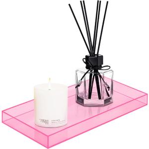 ROYALITA Acrylic Tray Bathroom Tray for Countertop, Guest Towel Holder Tray for Napkin Perfume Jewelry Makeup, Vanity Trays for Soap Dispenser, Aromatherapy, Cup & Candle, Pink