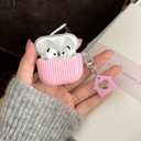 Pink and White Striped case for AirPods 4th | Chic Kawaii Cute Aesthetic Vertical Stripes with Keychain Design | Classic Retro Girly Slim Shockproof Protection Cover | Girly Gift for Women