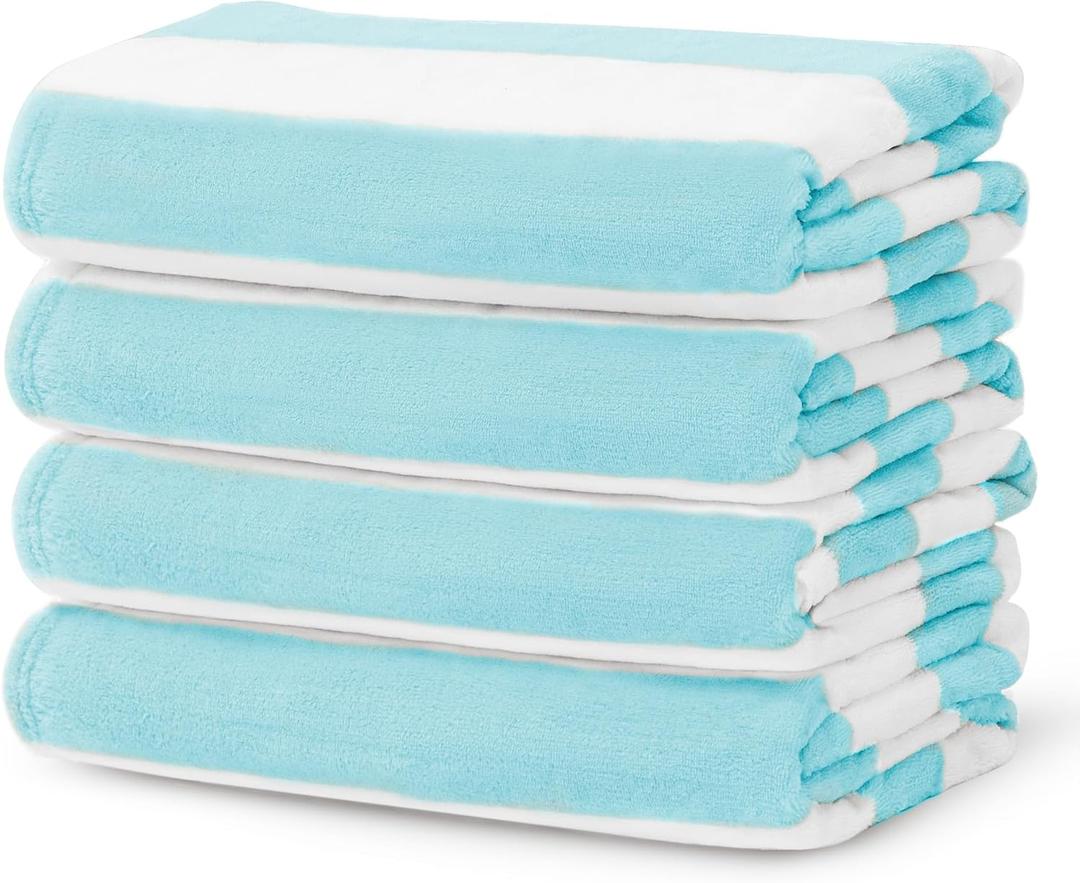 Touchat 4 Pack Cabana Stripe Beach Towel,30 by 60 Inches, Oversized Microfiber Towels Set for Pool,Super Absorbent Bath Towels for Bathroom,Kids and Adult,Blue