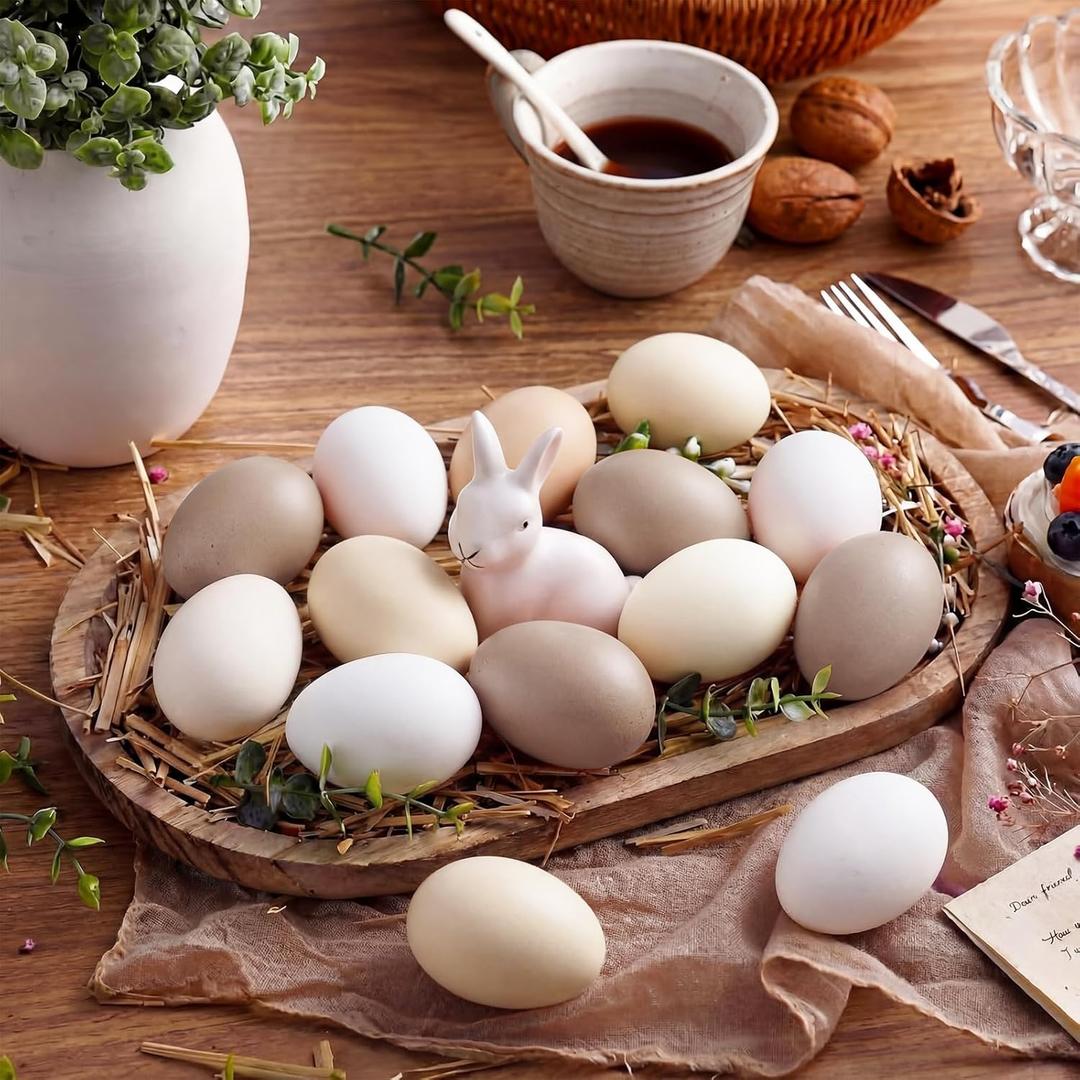 Gejoy 24 Pcs Neutral Easter Eggs Plastic Fake Chicken Eggs 2.36 Inch Vintage Boho Easter Decor Pastel Bowl Vase Fillers Farmhouse Spring Decorations for Home Table DIY Craft (Cream)