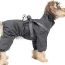 BRKURLEG Dog Raincoat with Harness for Small Dogs, Adjustable Waterproof Dog Rain Jacket, Reflective Rainproof Puppy 4 Legs Raincoat, Full Body Pet Rain Jacket, Dark Grey, M (M(Back Length9.8"))